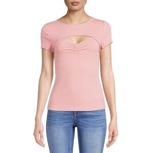NWT NOBO Junior’s Sz XLarge Pink Round Neck Short Sleeve Ribbed Sweetheart Top